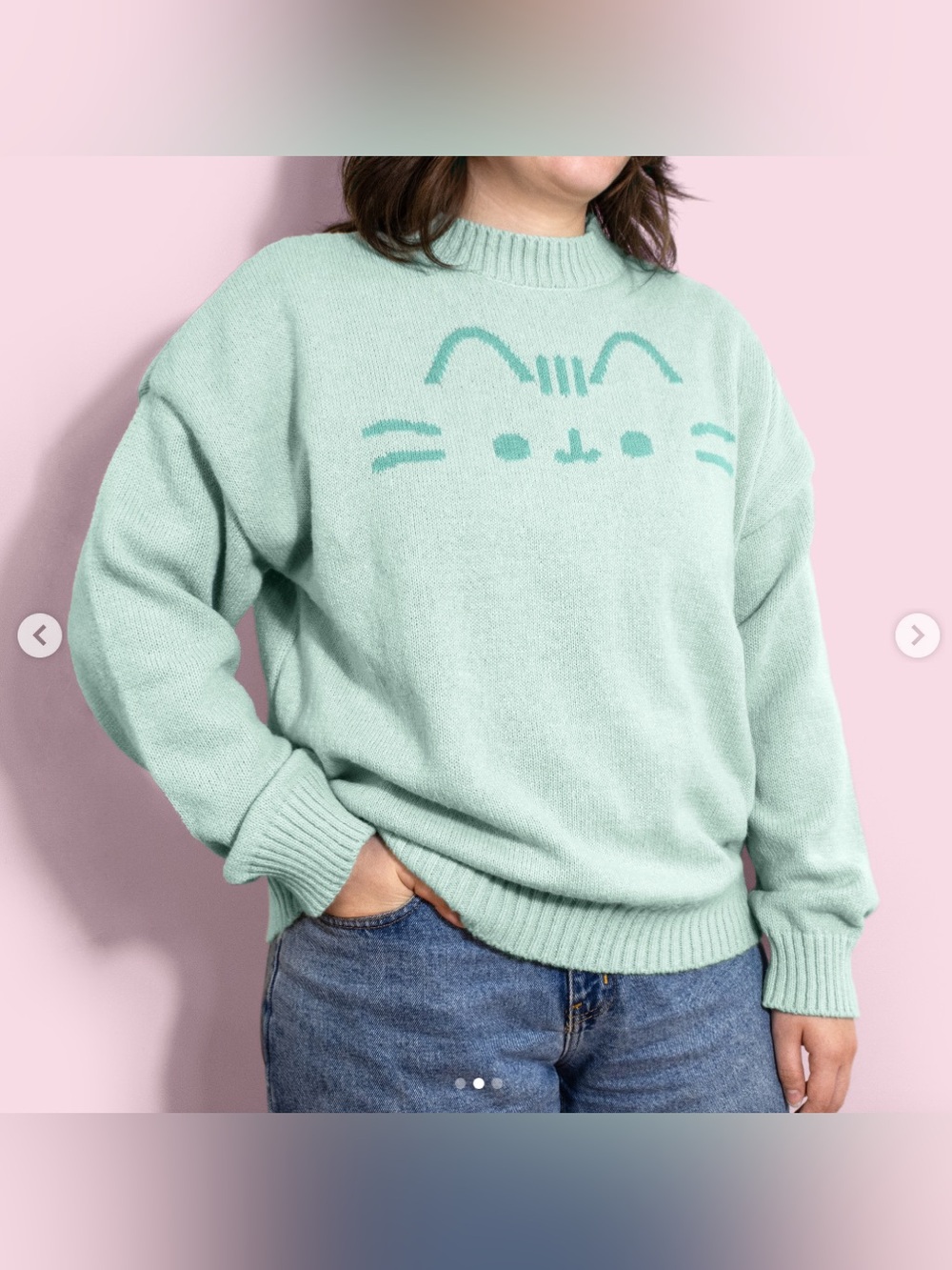 Pusheen Mint Green Cat Face Sweater